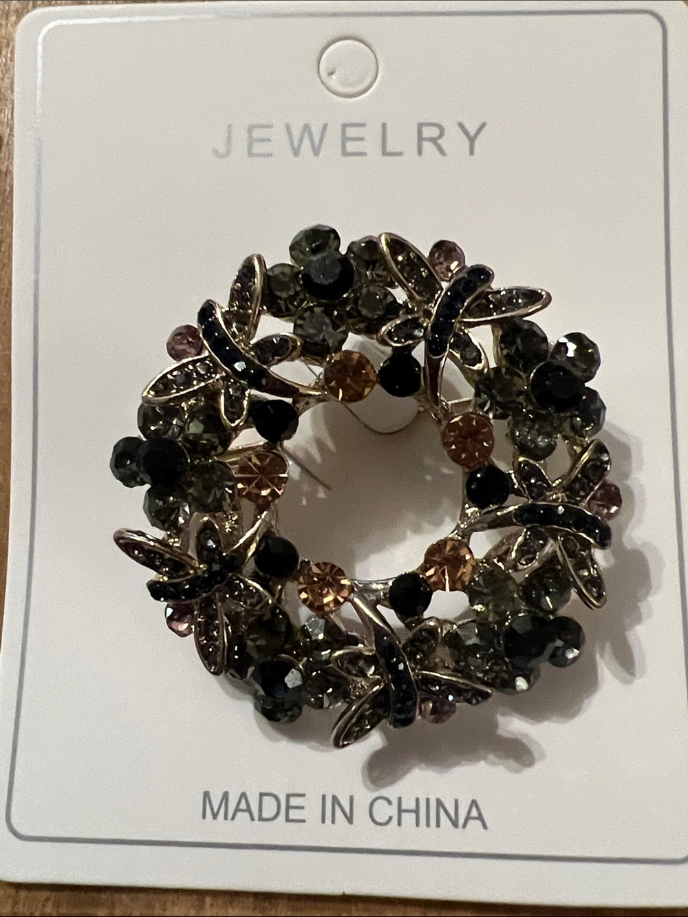 3/$18 Multi-Color Crystal Dragonfly Wreath Brooch - Lot 465